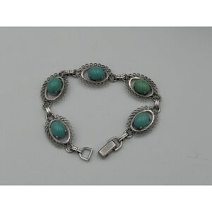 Vintage Van Dell Turquoise And Sterling Silver Bracelet Oval Clasp 925 EUC